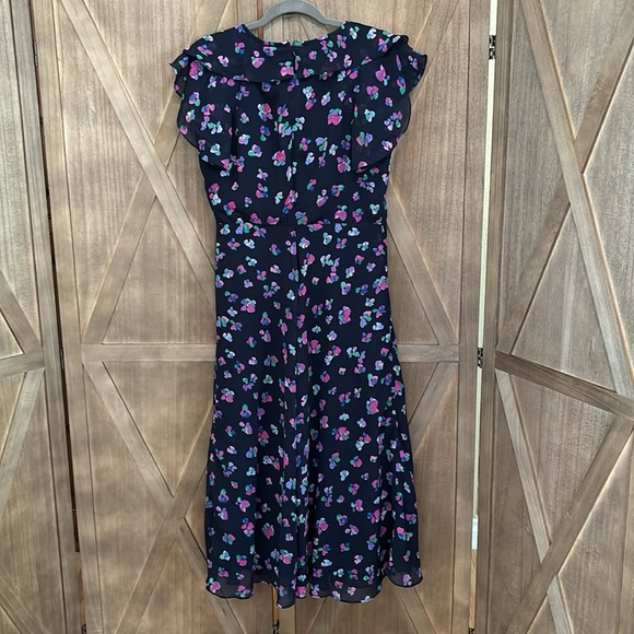 DKNY size 10 Navy Blue Floral Dress - pink purple green - flutter cap sleeve - Picture 4 of 4